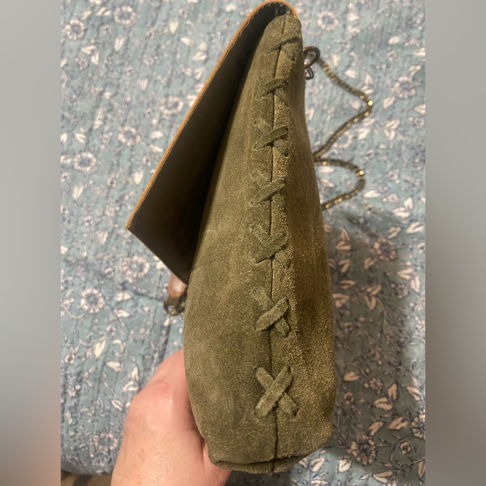 Two-Tone Brown Leather & Olive Suede Crossbody Bag - Picture 11 of 13